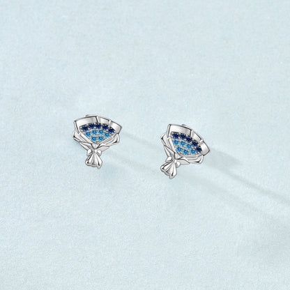 Elegant Blue Cubic Zirconia Flower Bouquet Set for Women – 925 Silver