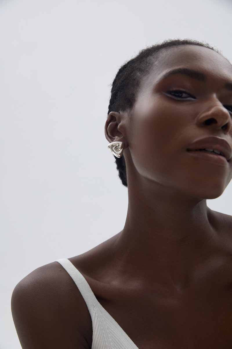 🌹Fine Jewelry Women Electroforming Women Modern Geometry Rotating Triangle S999 Sterling Silver  Chunky Stud Earrings