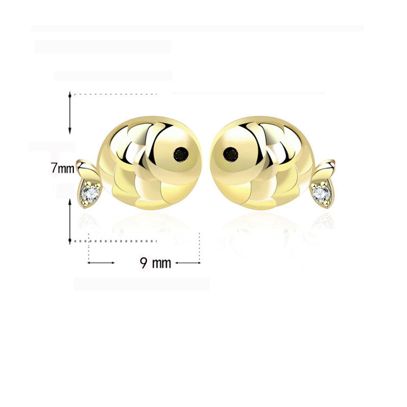 Cute Mini Carp Fish Stud Earrings in 925 Sterling Silver with CZ Accents