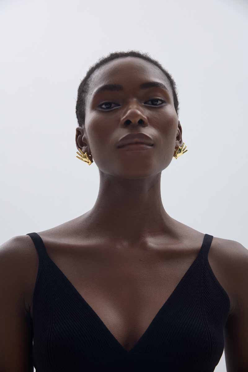 🍷Fine Jewelry Holiday Yellow Gold Plated OK Hand S999 Sterling Silver Electroforming Hollow Light Exaggerated Earrings