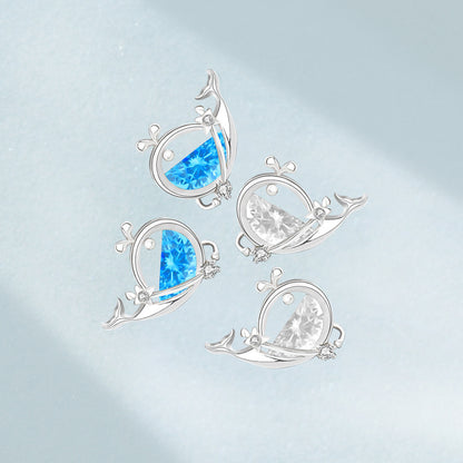 Cute Whale Earrings with Blue Cubic Zirconia – 925 Sterling Silver