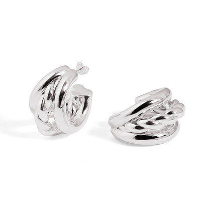 🩷Geometry Round Three Twisted Tube S999 Sterling Silver Huggie Hoop Earrings (Pre-Sale)