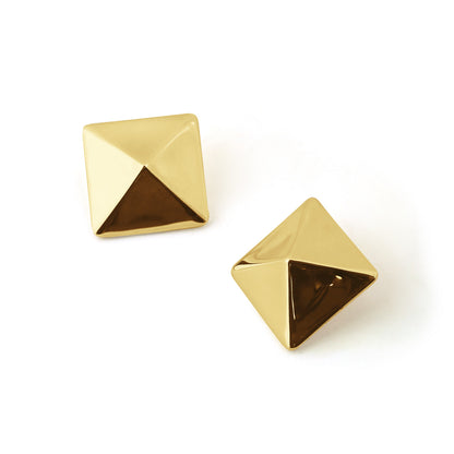 🍎Fine Jewelry Electroforming Women Hypoallergenic S999 Sterling Silver Geometric Gold Silver Tone Origami Pyramid Earrings