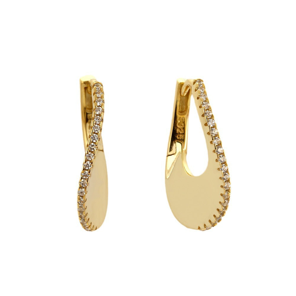 Luxury 925 Gold-Plated U-Shaped Hoop Earrings with Sparkling Stones