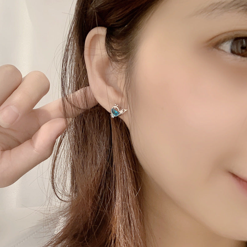 Cute Whale Earrings with Blue Cubic Zirconia – 925 Sterling Silver