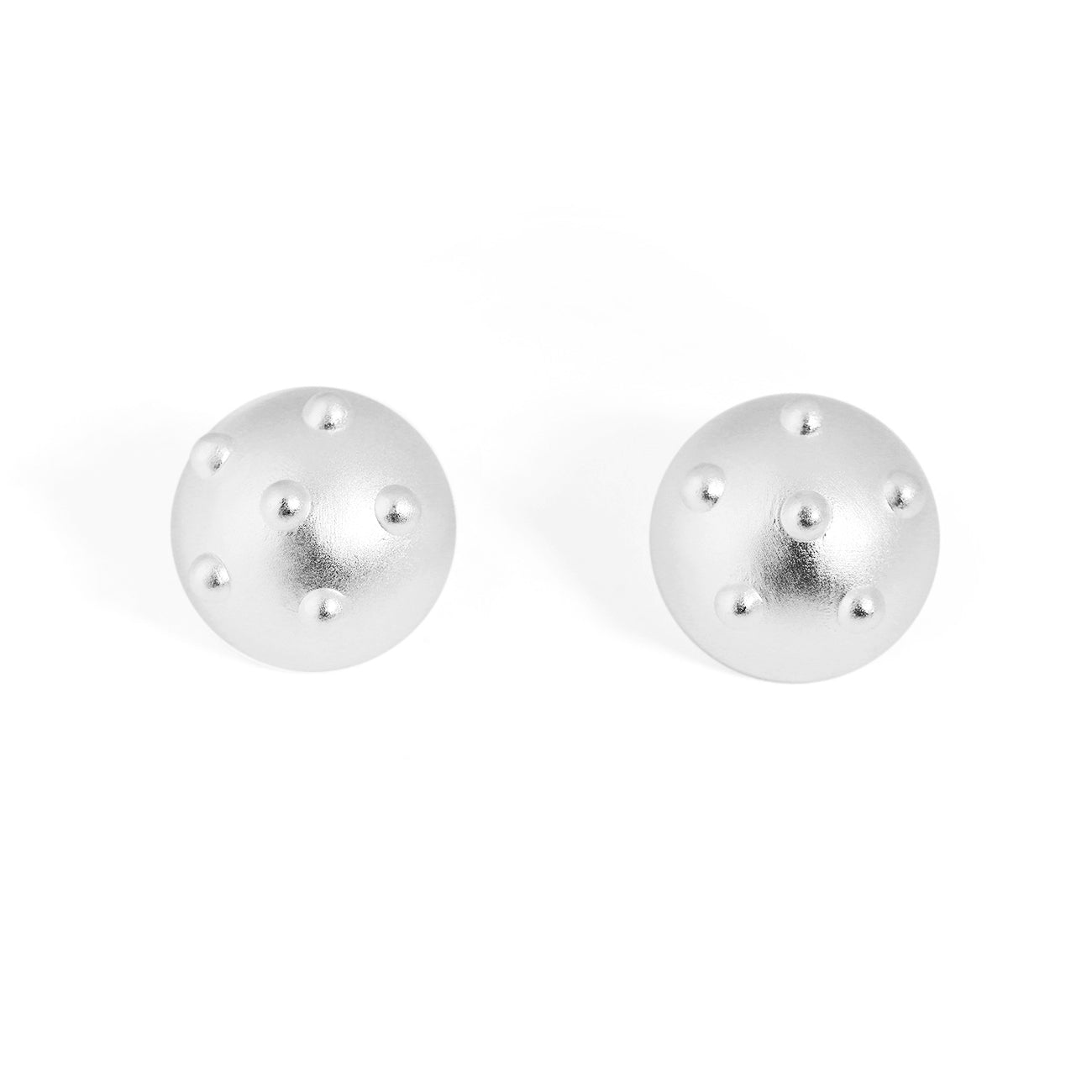 💚Chunky Jewelry Electroforming Lady's Modern Geometry Round Ball with Rivet S999 Sterling Silver Huge Stud Earrings