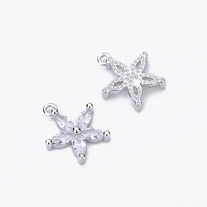 Sweet CZ Star Flower 925 Sterling Silver DIY Charm