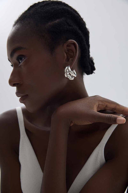 🩷Geometry Round Three Twisted Tube S999 Sterling Silver Huggie Hoop Earrings (Pre-Sale)