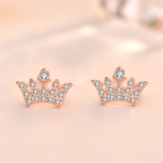 Sparkling Crown Stud Earrings – 925 Sterling Silver with CZ Crystals