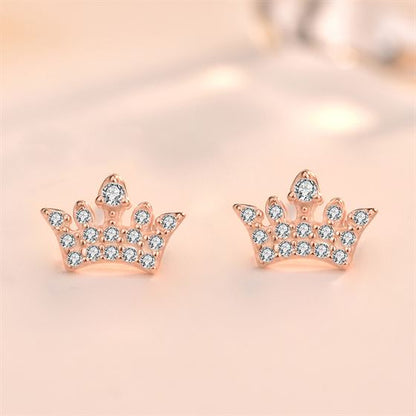 Sparkling Crown Stud Earrings – 925 Sterling Silver with CZ Crystals