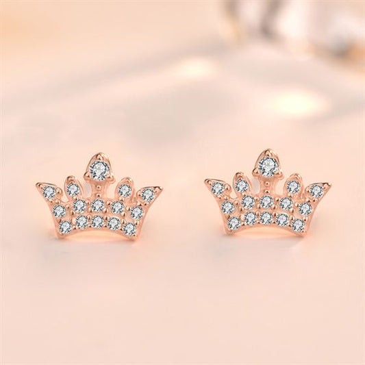Sparkling Crown Stud Earrings – 925 Sterling Silver with CZ Crystals