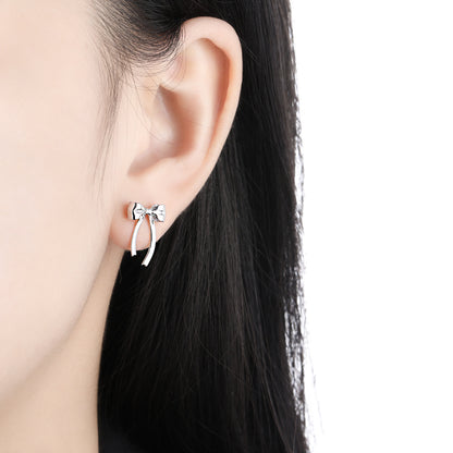 💙Women Minimalist French Style Elegant Bowknot Tassel Design S925 Sterling Silver Drop Earrings