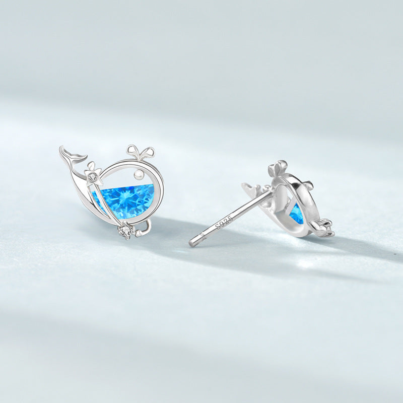 Cute Whale Earrings with Blue Cubic Zirconia – 925 Sterling Silver