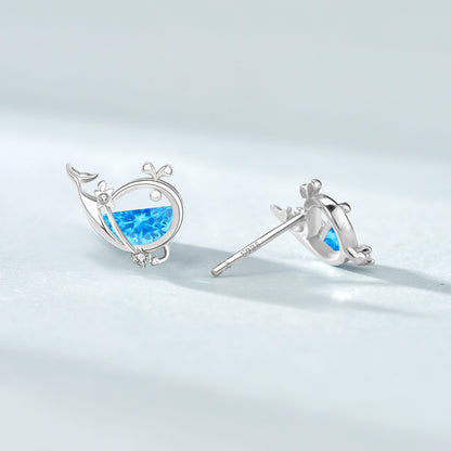 Cute Whale Earrings with Blue Cubic Zirconia – 925 Sterling Silver