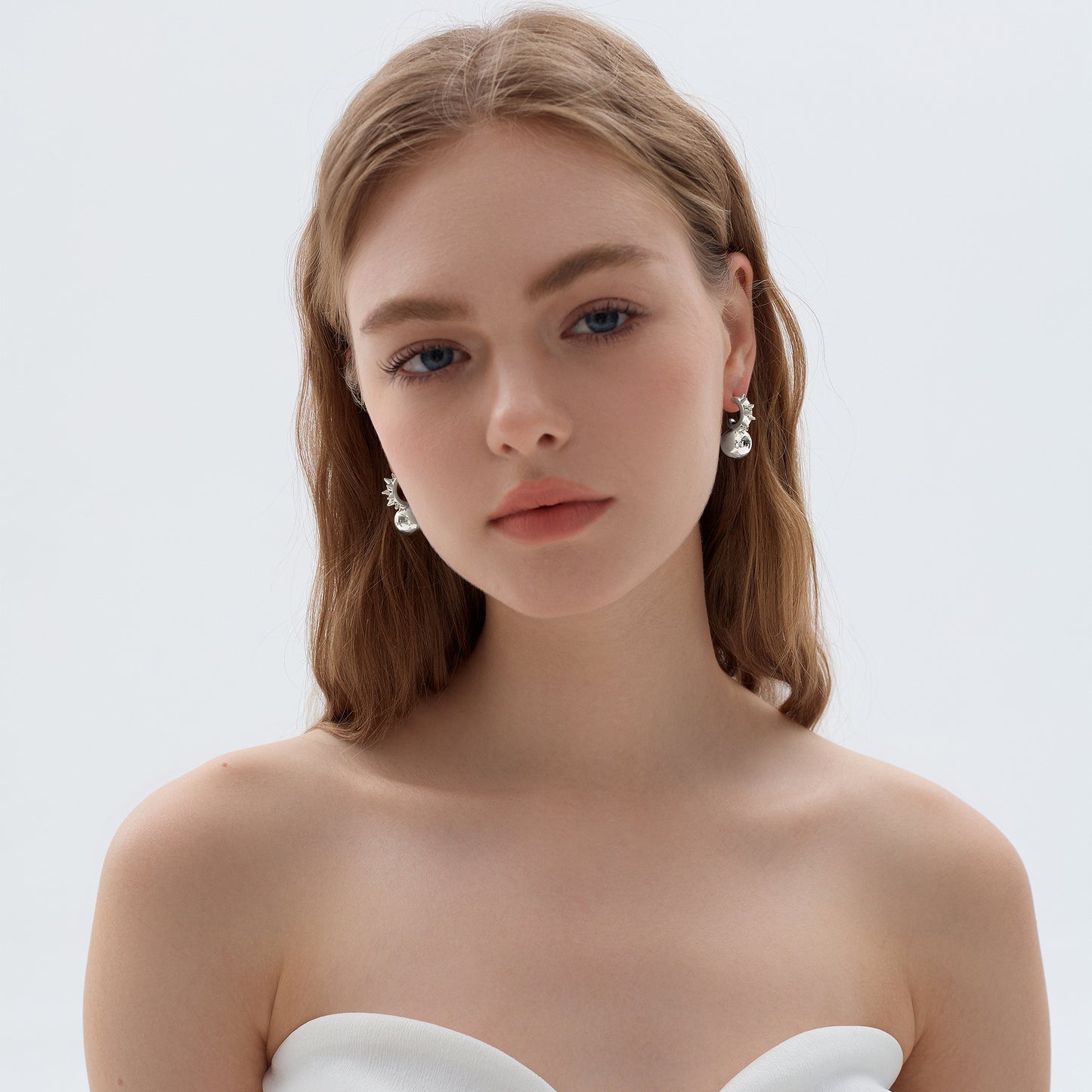 🍒Fashion Jewelry Chunky Electroforming Hollow Light Large Round Ball 999 Sterling Silver Statement  Stud  Earrings