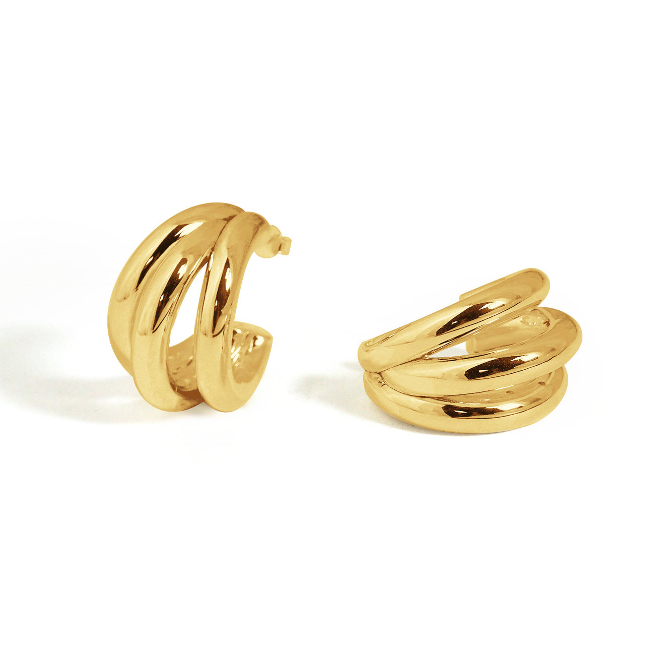 🍒Fine Jewelry Electroforming Geometry Women Hollow Three C Shape Tube S999 Sterling Silver Huggie Caged Studs Earrings(Pre-Sale)