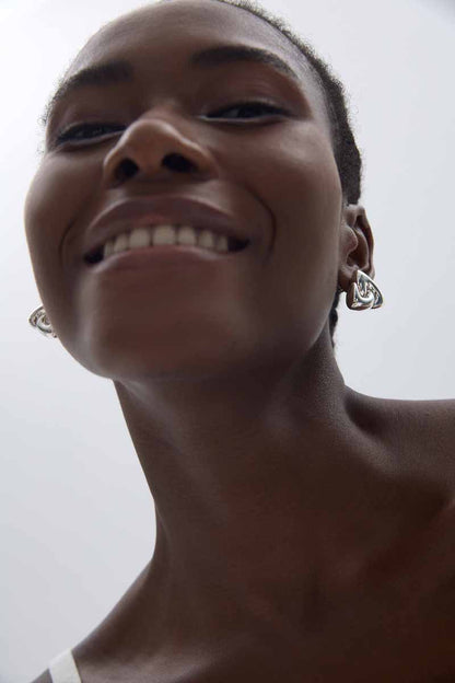 🌹Fine Jewelry Women Electroforming Women Modern Geometry Rotating Triangle S999 Sterling Silver  Chunky Stud Earrings