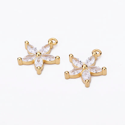 Sweet CZ Star Flower 925 Sterling Silver DIY Charm