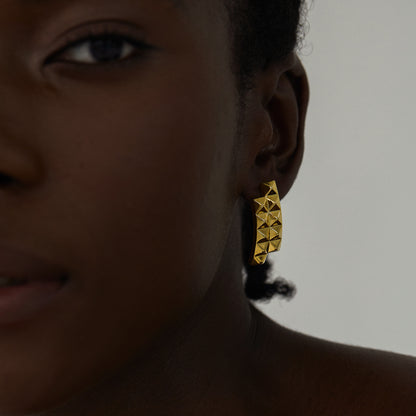 💎Trendy Women Daily Fashion Statement Electroforming Bold 999 Pure Silver Geometry Irregular Square Rivet Chunky Earrings