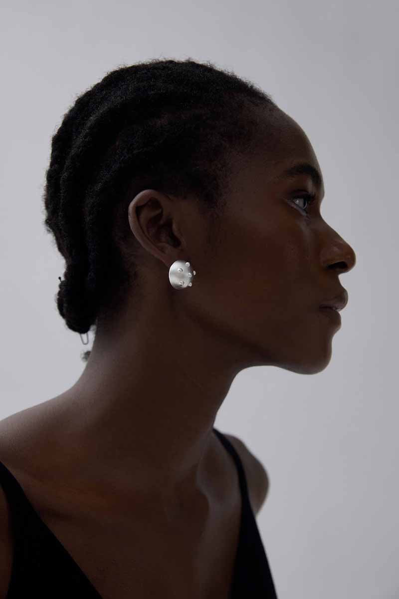 💚Chunky Jewelry Electroforming Lady's Modern Geometry Round Ball with Rivet S999 Sterling Silver Huge Stud Earrings