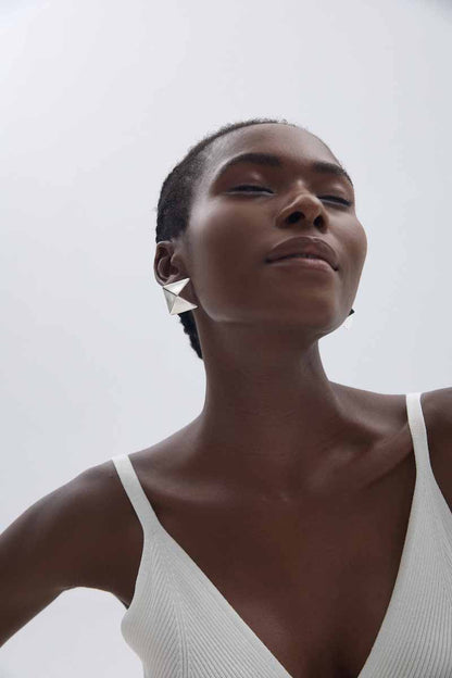 🍎Fine Jewelry Electroforming Women Hypoallergenic S999 Sterling Silver Geometric Gold Silver Tone Origami Pyramid Earrings