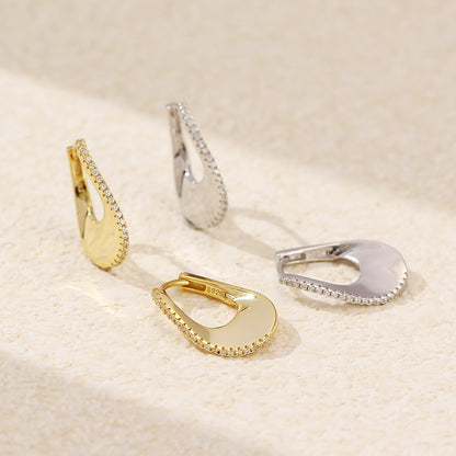 Luxury 925 Gold-Plated U-Shaped Hoop Earrings with Sparkling Stones