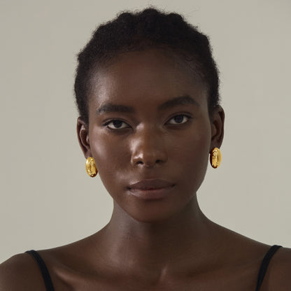 🌹Women Fashion Jewelry Artistic 999 Pure Silver Huge Facial Oval Simple Portrait Electroforming Hollow Statement Earrings