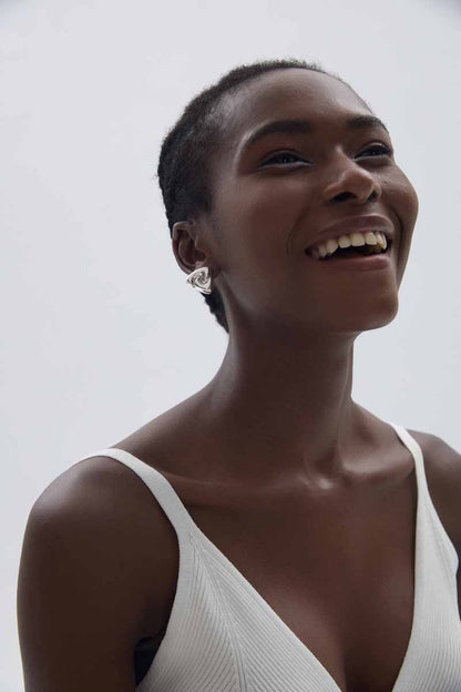 🌹Fine Jewelry Women Electroforming Women Modern Geometry Rotating Triangle S999 Sterling Silver  Chunky Stud Earrings