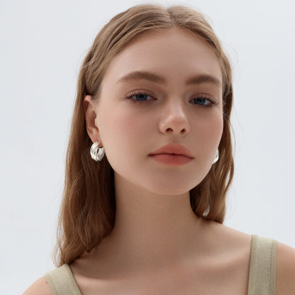 ✨Exaggerated Hollow Chunky Electroforming Elegant Twisted 999 Sterling Silver Statement Jewelry Mini Round Hoop Earrings