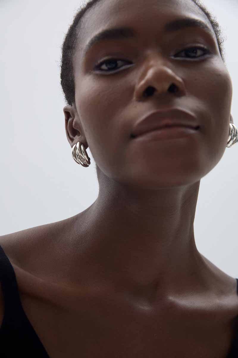 🍀Fine Jewelry Women Electroforming Light Casual Multi C Shape Tube Cross S999 Sterling Silver Row Hoop Earrings