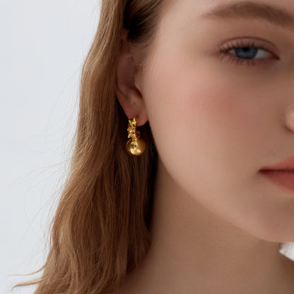 🍒Fashion Jewelry Chunky Electroforming Hollow Light Large Round Ball 999 Sterling Silver Statement  Stud  Earrings