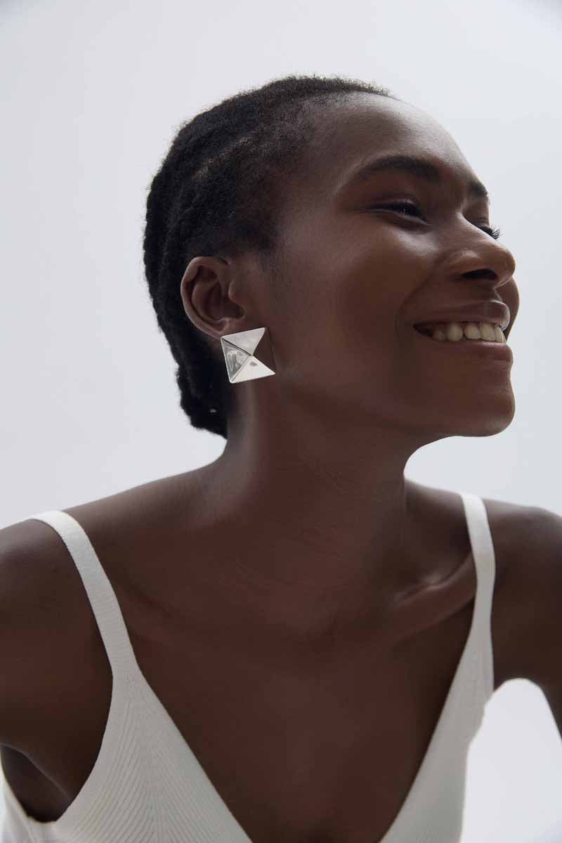 🍎Fine Jewelry Electroforming Women Hypoallergenic S999 Sterling Silver Geometric Gold Silver Tone Origami Pyramid Earrings