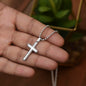 To My Daughter Love You Forever 18k White Gold Artisan-Crafted Cross Necklace with Ball Chain