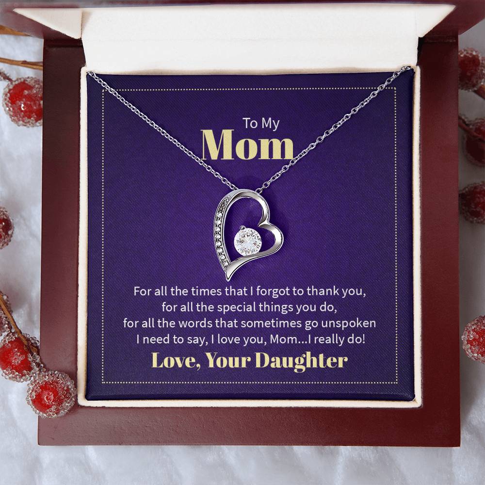 To My Mom | From Daughter | Romantic Heart Necklace with Dazzling Crystal Accents For Her