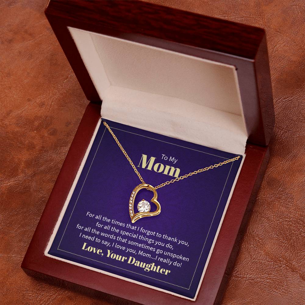 To My Mom | From Daughter | Romantic Heart Necklace with Dazzling Crystal Accents For Her