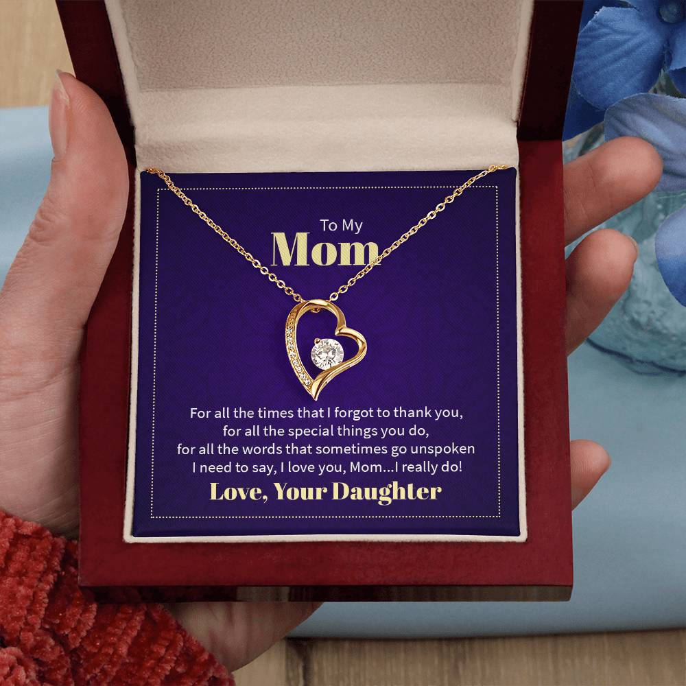 To My Mom | From Daughter | Romantic Heart Necklace with Dazzling Crystal Accents For Her