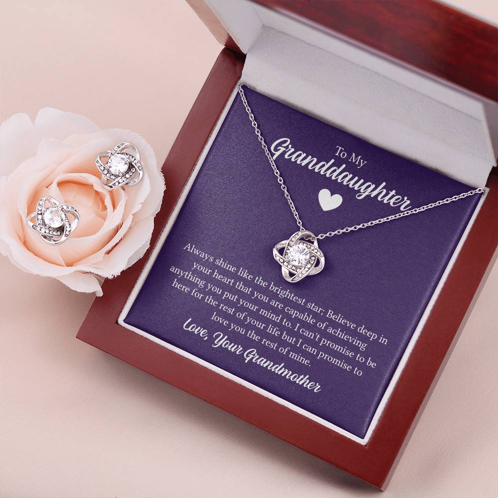 To My Granddaughter Love Knot Necklace & Earring Set | Meaningful Gift from Grandmother