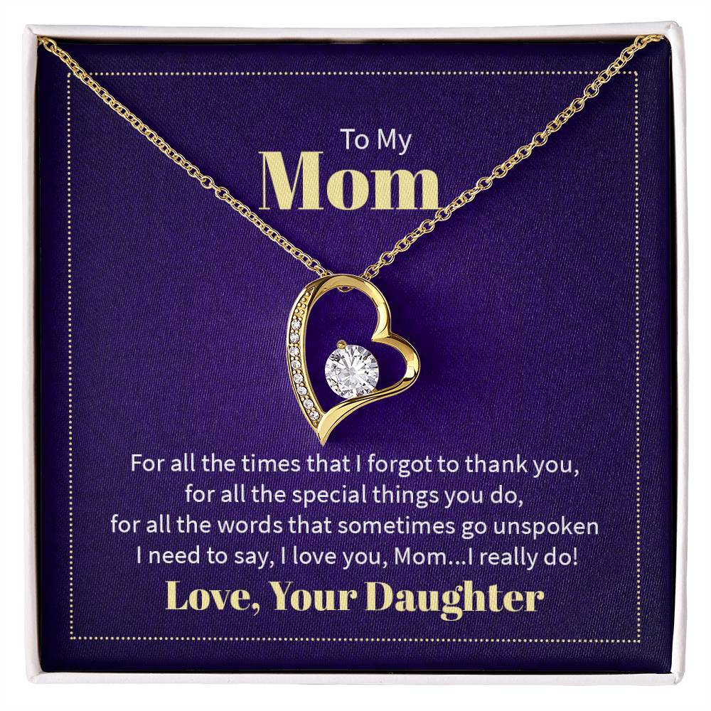 To My Mom | From Daughter | Romantic Heart Necklace with Dazzling Crystal Accents For Her