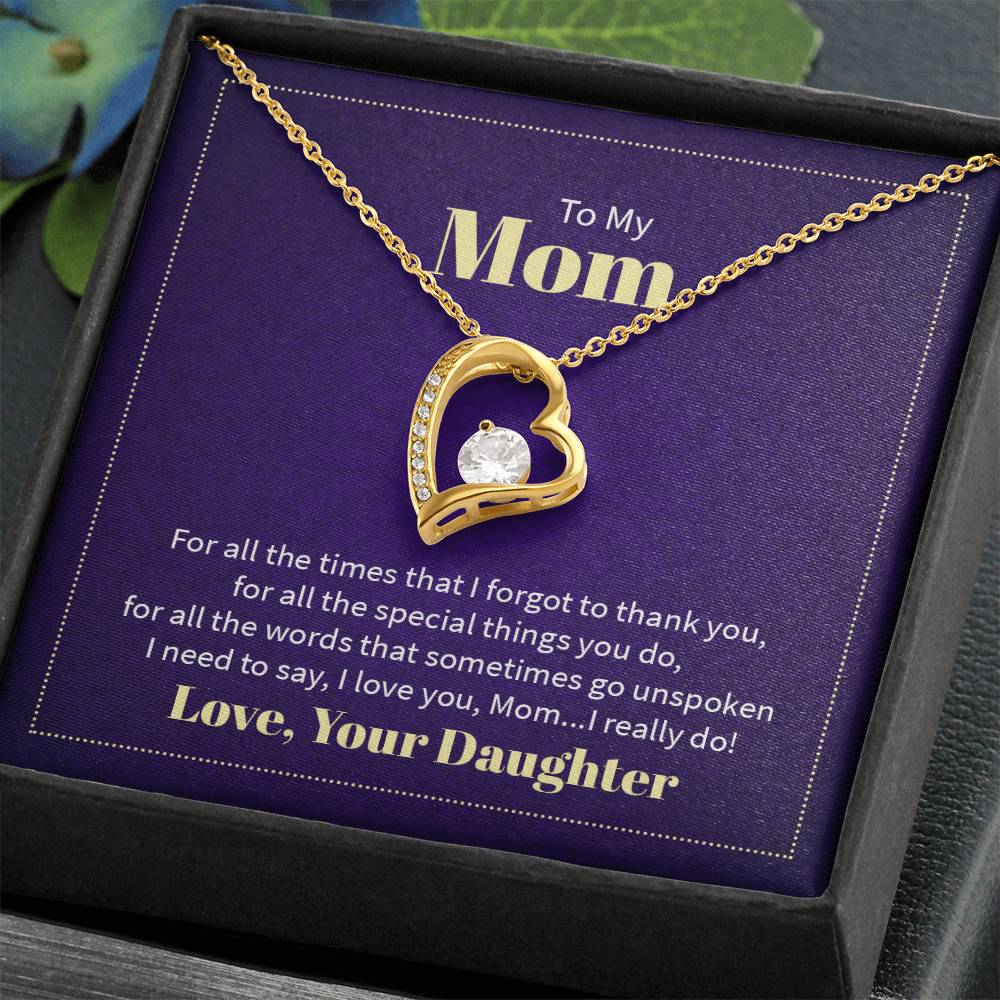 To My Mom | From Daughter | Romantic Heart Necklace with Dazzling Crystal Accents For Her