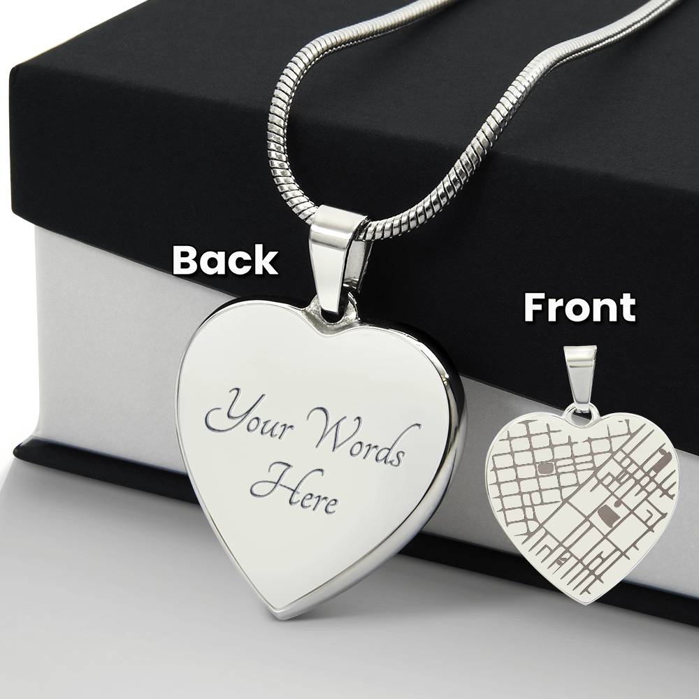 Engraved Heart Map Necklace – Personalized Location Pendant for Her