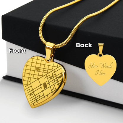 Engraved Heart Map Necklace – Personalized Location Pendant for Her