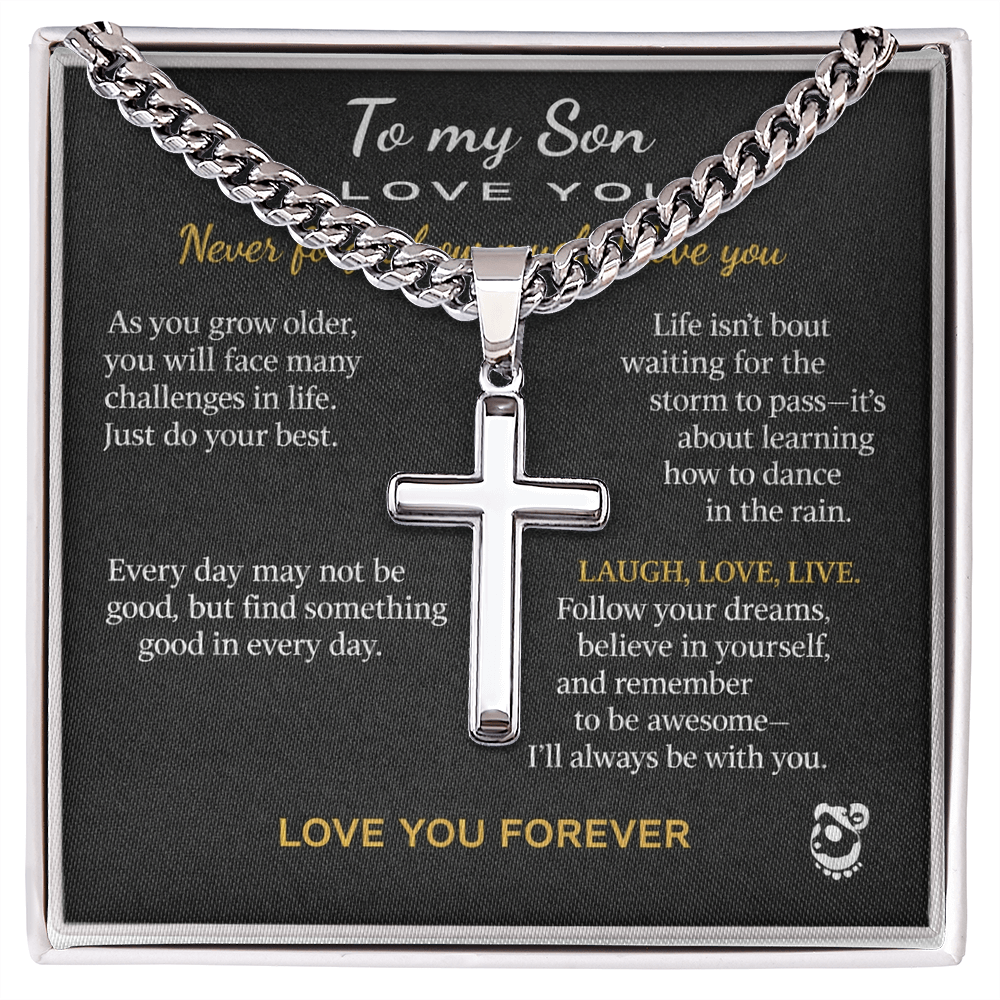 👦🏽To My Son Personalized Artisan Cross Pendant with Cuban Link Chain