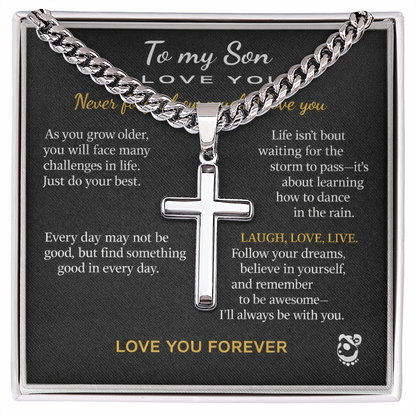 👦🏽To My Son Personalized Artisan Cross Pendant with Cuban Link Chain