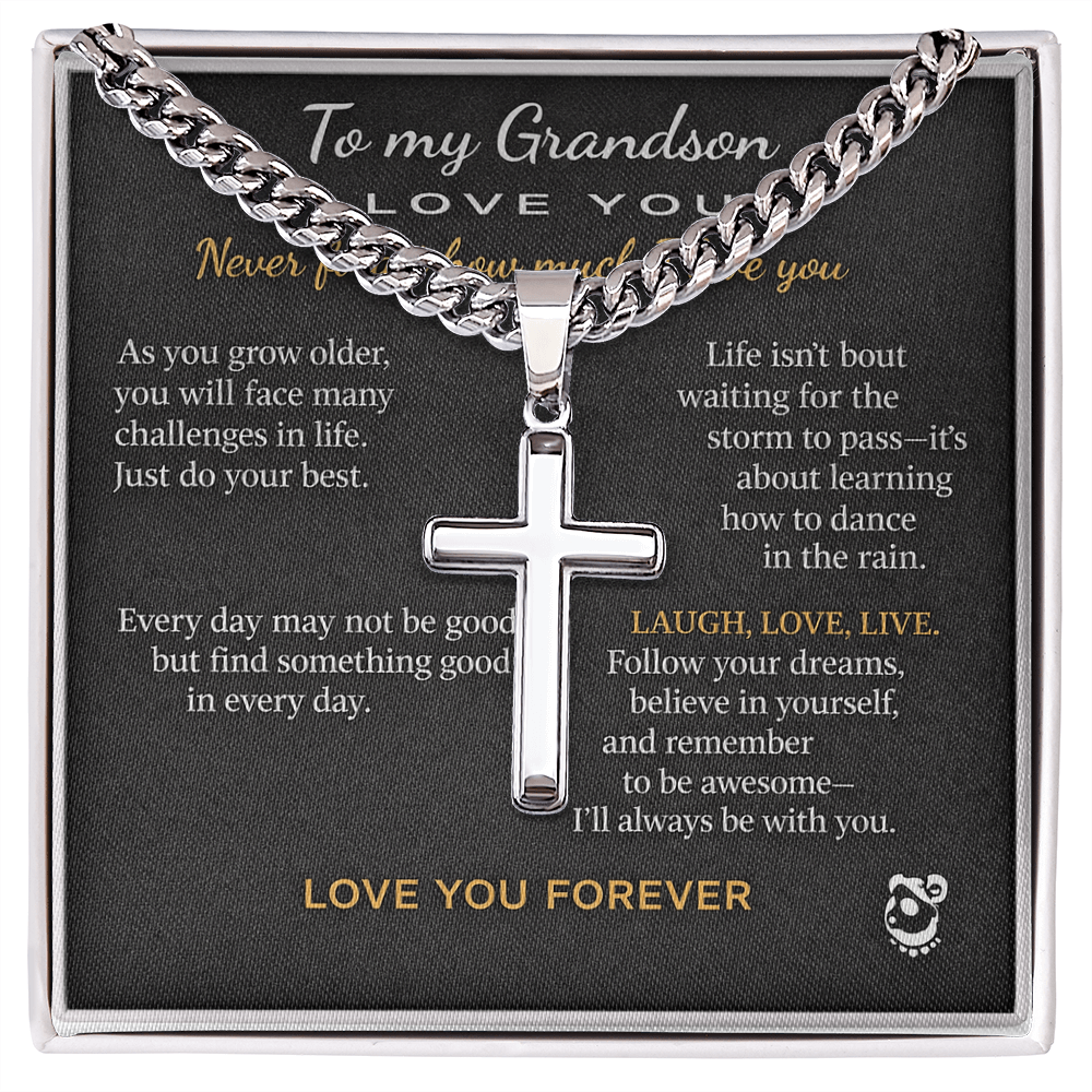 👦🏽To My Grandson Personalized Artisan Cross with Cuban Link Chain