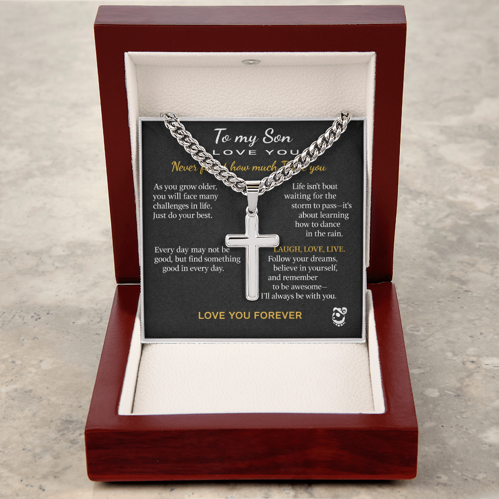 👦🏽To My Son Personalized Artisan Cross Pendant with Cuban Link Chain