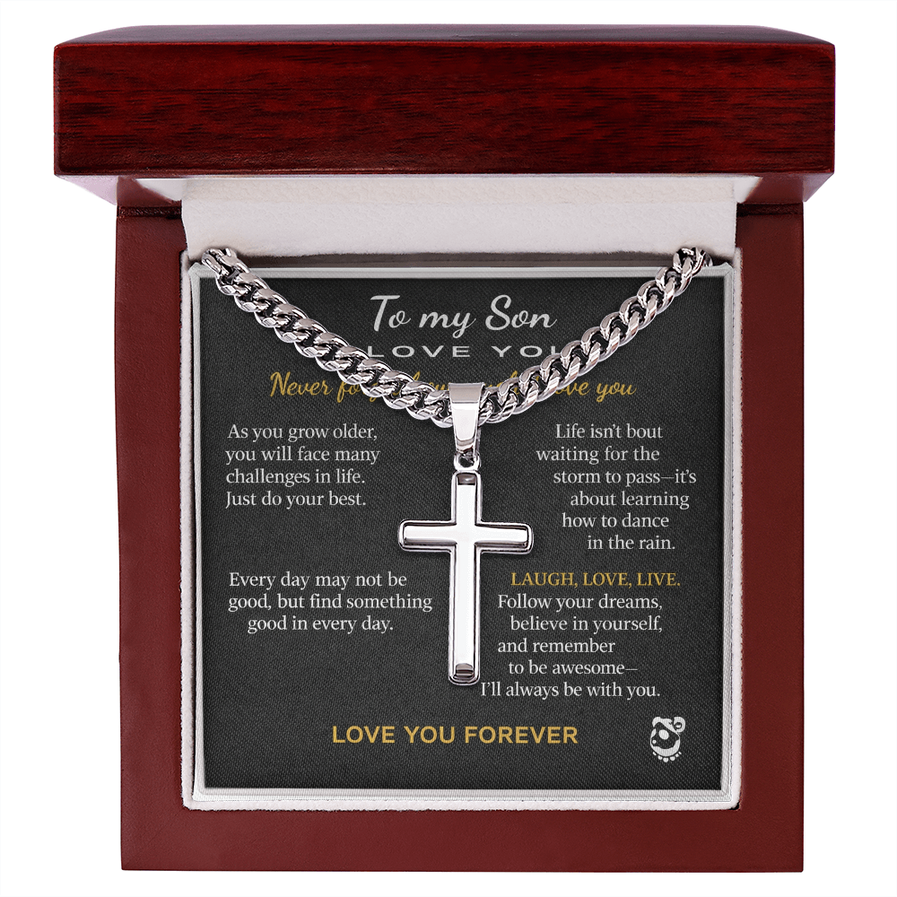 👦🏽To My Son Personalized Artisan Cross Pendant with Cuban Link Chain