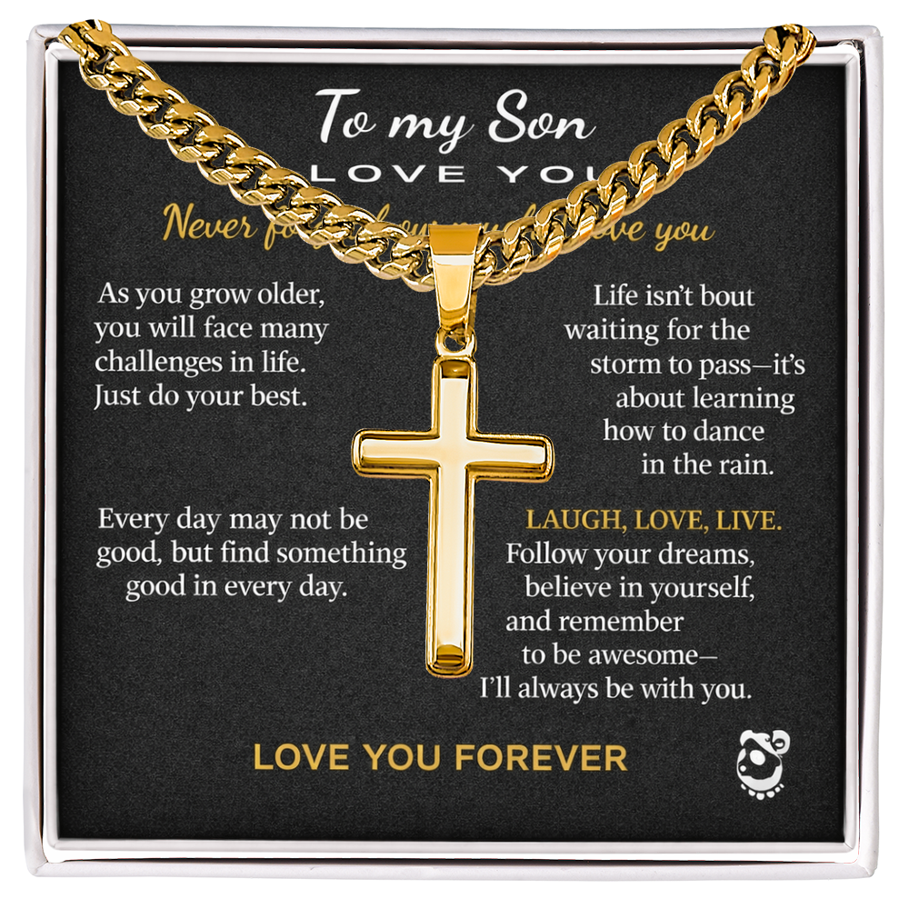 👦🏽To My Son Personalized Artisan Cross Pendant with Cuban Link Chain