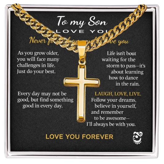 👦🏽To My Son Personalized Artisan Cross Pendant with Cuban Link Chain