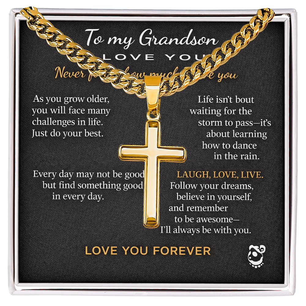 👦🏽To My Grandson Personalized Artisan Cross with Cuban Link Chain