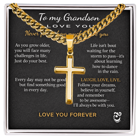 👦🏽To My Grandson Personalized Artisan Cross with Cuban Link Chain